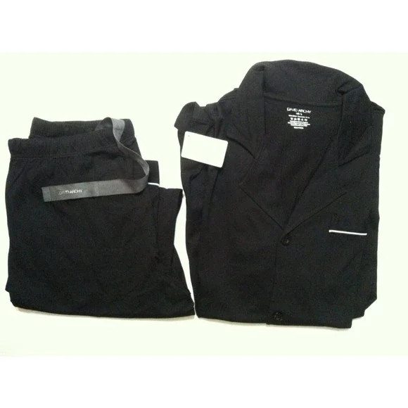 DAVID ARCHY MEN'S NEW BLACK 100%COTTON 2PC PAJAMA SET SIZE: L - Picture 4 of 16